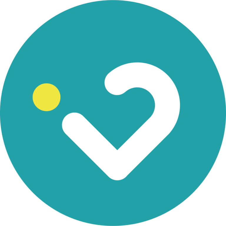 A teal circle with a white tick forming a heart shape and a small yellow dot near the top left—perfect for adding a warm, welcoming touch to your Blog or Page Template.