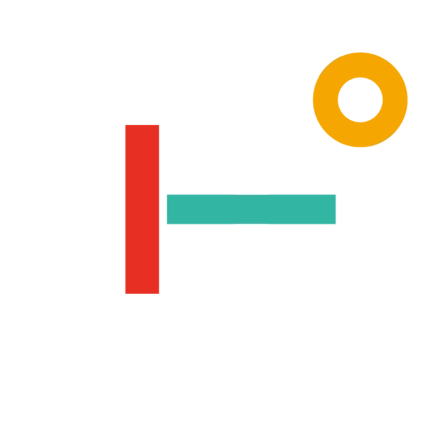 A white circle with a red vertical bar, a white vertical bar, and a teal horizontal bar forming an “H,” reminiscent of an IV drip icon, plus a smaller orange circle at the upper right of the main circle.