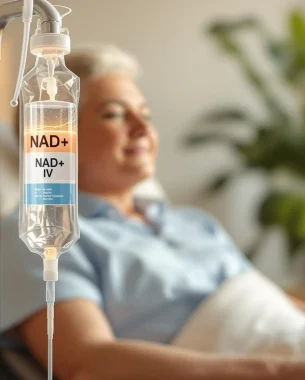 A woman reclines on a chair in a well-lit room whilst receiving an NAD+ IV drip, illustrating how NAD+ IV Therapy for Chronic Fatigue Explained offers potential relief and renewed vitality. A woman reclines on a chair in a well-lit room whilst receiving an NAD+ IV drip, illustrating how NAD+ IV Therapy for Chronic Fatigue Explained offers potential relief and renewed vitality.